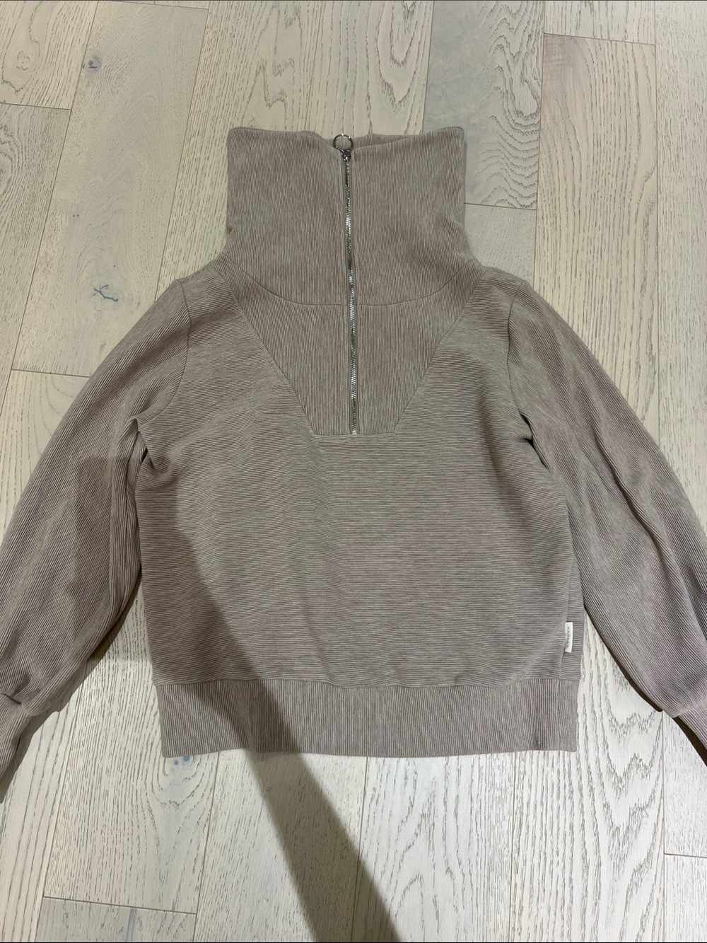 Varley Taupe Half-Zip Funnel Neck Sweater